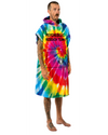 Man wearing a tie-dye hoodie with text and graphics on a white background